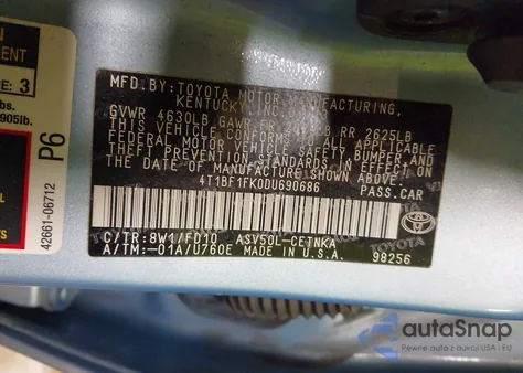 2013 Toyota Camry Le z USA, uszkodzony, nr VIN 4T1BF1FK0DU690686